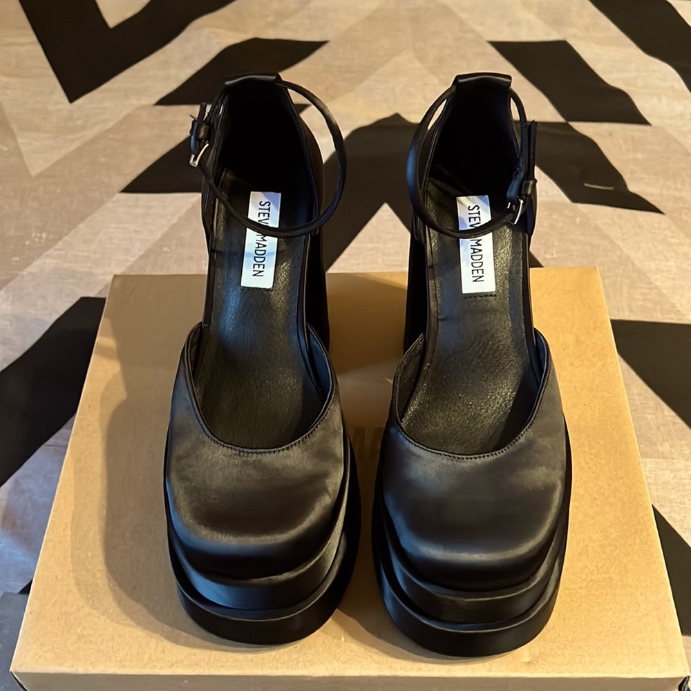 Steve Madden Charlize Black Satin Shoes